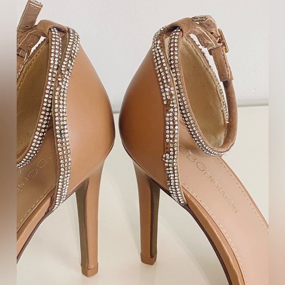 BCBGeneration Tan and Silver Strappy Heels - Picture 7 of 9